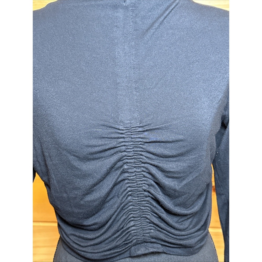 Anthropologie Women's M Black Ruched Long Sleeve Cropped top Stretch Boho - Picture 9 of 16